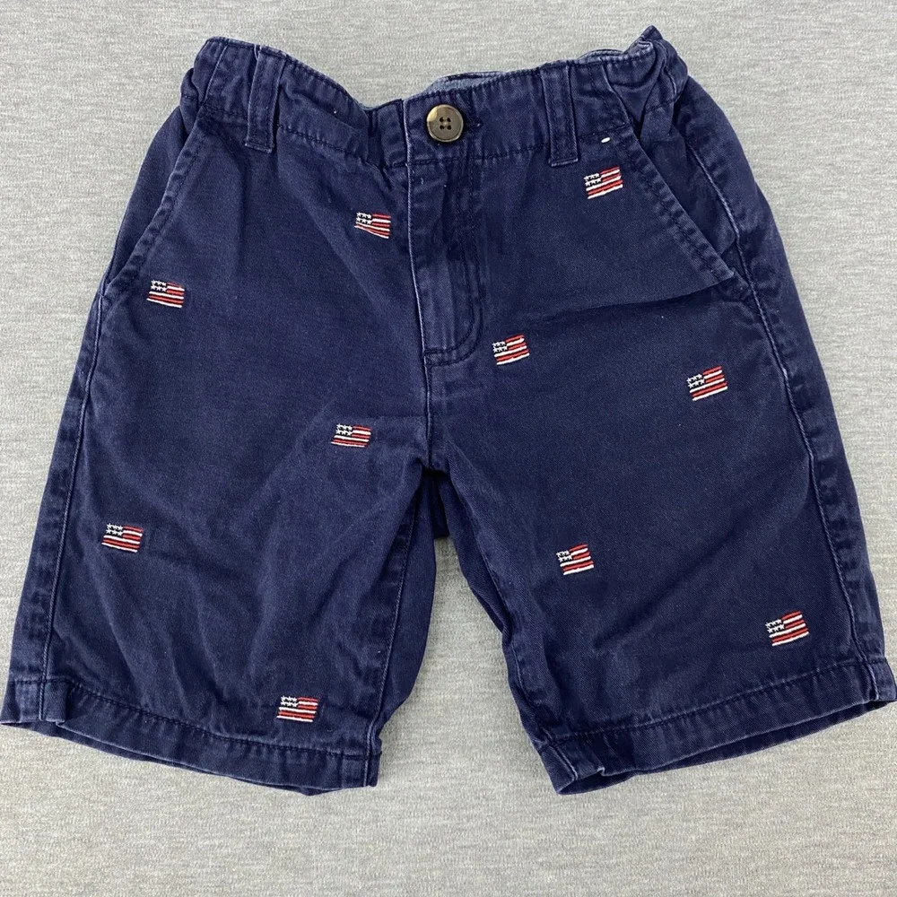 Gymboree Kids‎ Navy Blue American Flag Prep Fit Adjustable WaistShorts Size 6